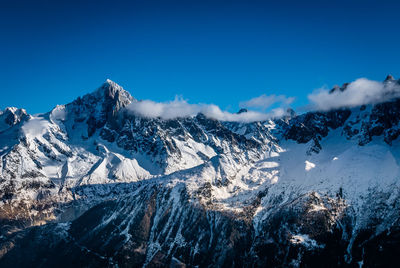Low angle view of snowcapped mountain against sky