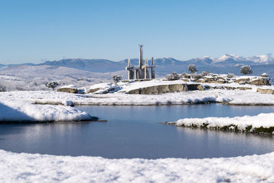 Scenic view of frozen lake against sky