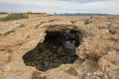 Rock formation on land against sky