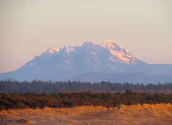 Scenic view of mountains against sky during sunset