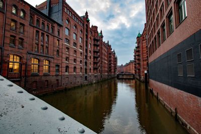 Canal amidst buildings against sky in city