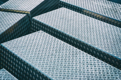 High angle view of diamond plate boxes