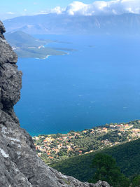 Scenic view of sea and mountains against sky