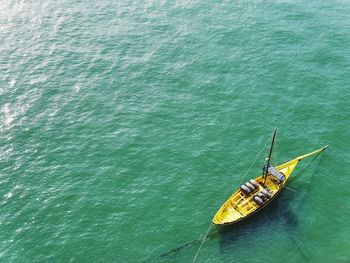 High angle view of boat moored in sea