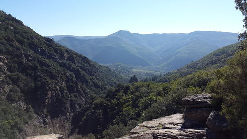 Scenic view of mountains against clear sky