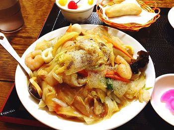 Close-up of served food on plate