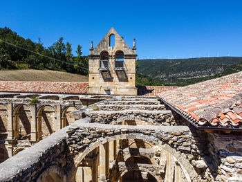 Aerial view of the ruins of an ancient abandoned monastery in santa maria de rioseco, burgos,