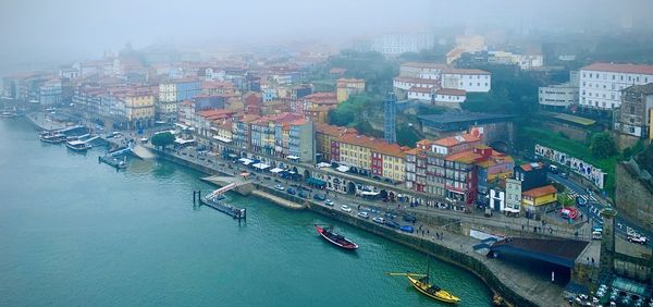 High angle view of buildings in city