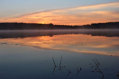 Scenic view of lake against sky during sunset