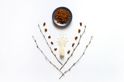 High angle view of coffee on white background