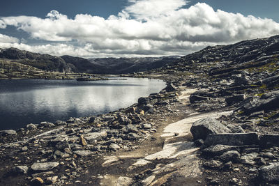 Scenic view of lake against sky