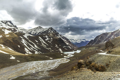 Scenic view of snowcapped mountains against sky