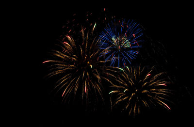 Low angle view of firework display at night