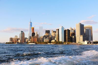 City skyline at dusk