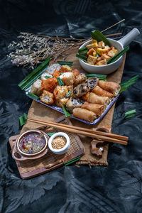 High angle view of food on table