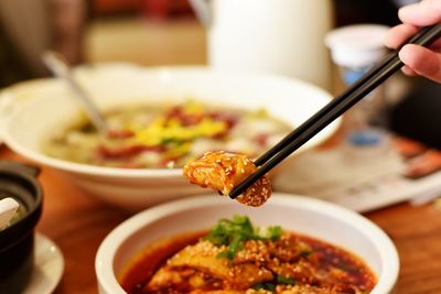 Close-up of food in plate on table