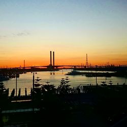 Bridge over river at sunset