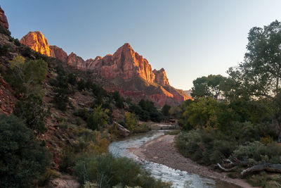 Scenic view of mountains against clear sky