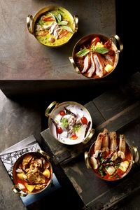 High angle view of food on table