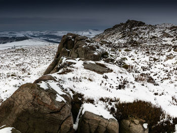 Scenic view of snow covered mountain against sky