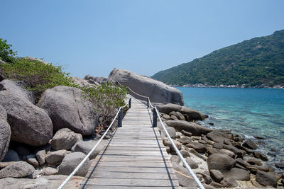 Scenic view of sea against clear sky