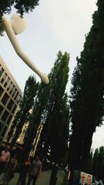 Low angle view of trees against sky in city