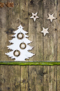 High angle view of christmas decoration on wooden table