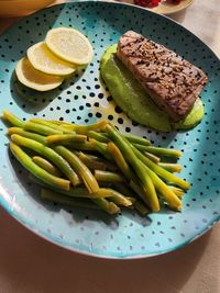 High angle view of food in plate