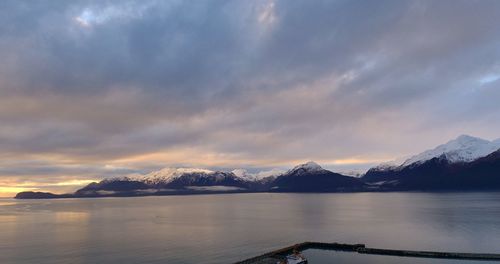 Scenic view of lake against sky during sunset