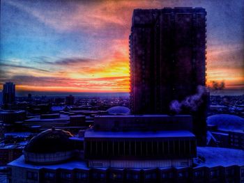 View of cityscape at sunset