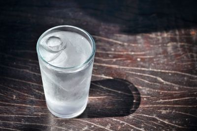 High angle view of drink on table