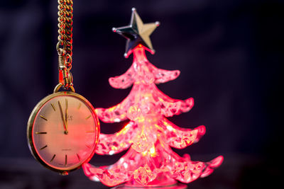 Close-up of christmas decorations at night