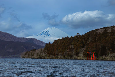 Scenic view of snowcapped mountains against sky