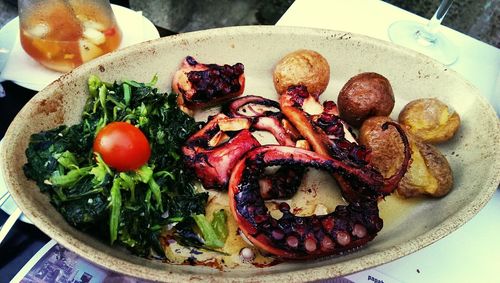 Close-up of served food in plate