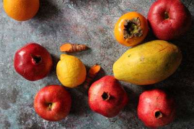 High angle view of apples on table
