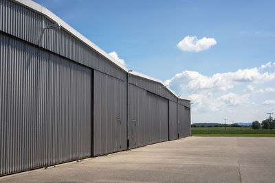 View of airplane hangers at airport