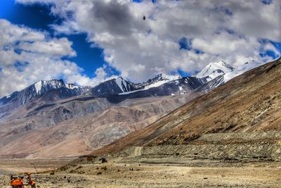 Scenic view of snowcapped mountains against sky