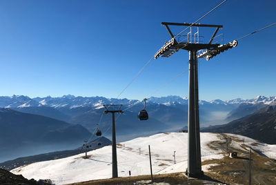 Low angle view of ski lift mountains against sky