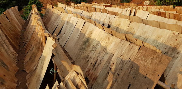 High angle view of dam against wall