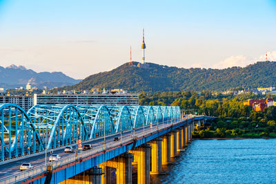 Bridge over river against sky