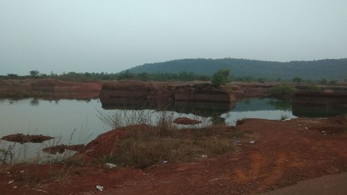 Scenic view of lake against clear sky