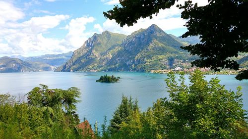 Scenic view of lake against cloudy sky