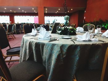 Table and chairs in restaurant