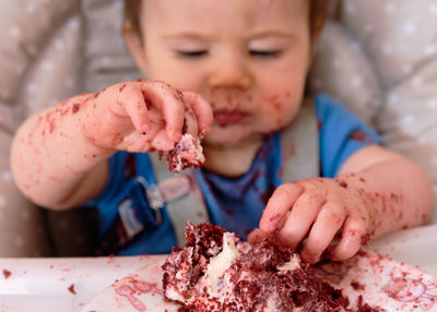 First birthday celebration and fist time eating cake for this little boy