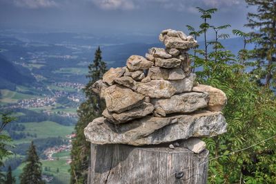 Stack of rocks against sky