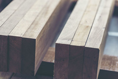 High angle view of wooden table