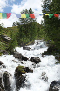 Scenic view of waterfall against sky