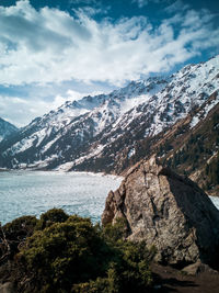 Scenic view of snowcapped mountains against sky