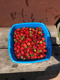 High angle view of fruits in bowl on table