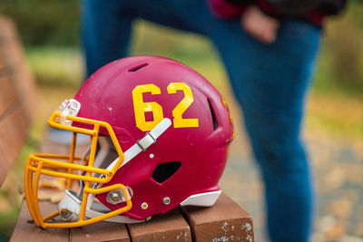 Close-up of american football helmet